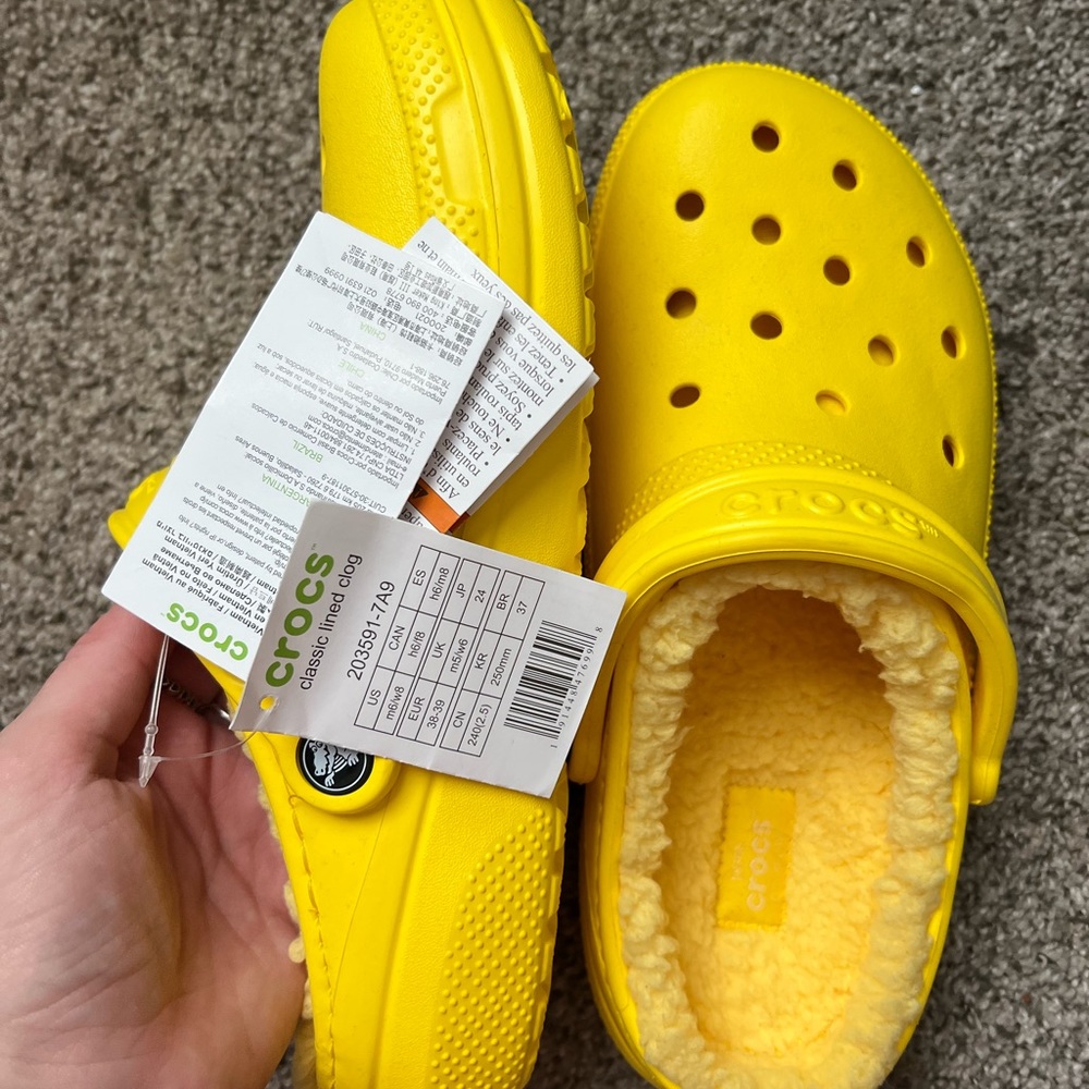 Yellow Fur Lined Crocs